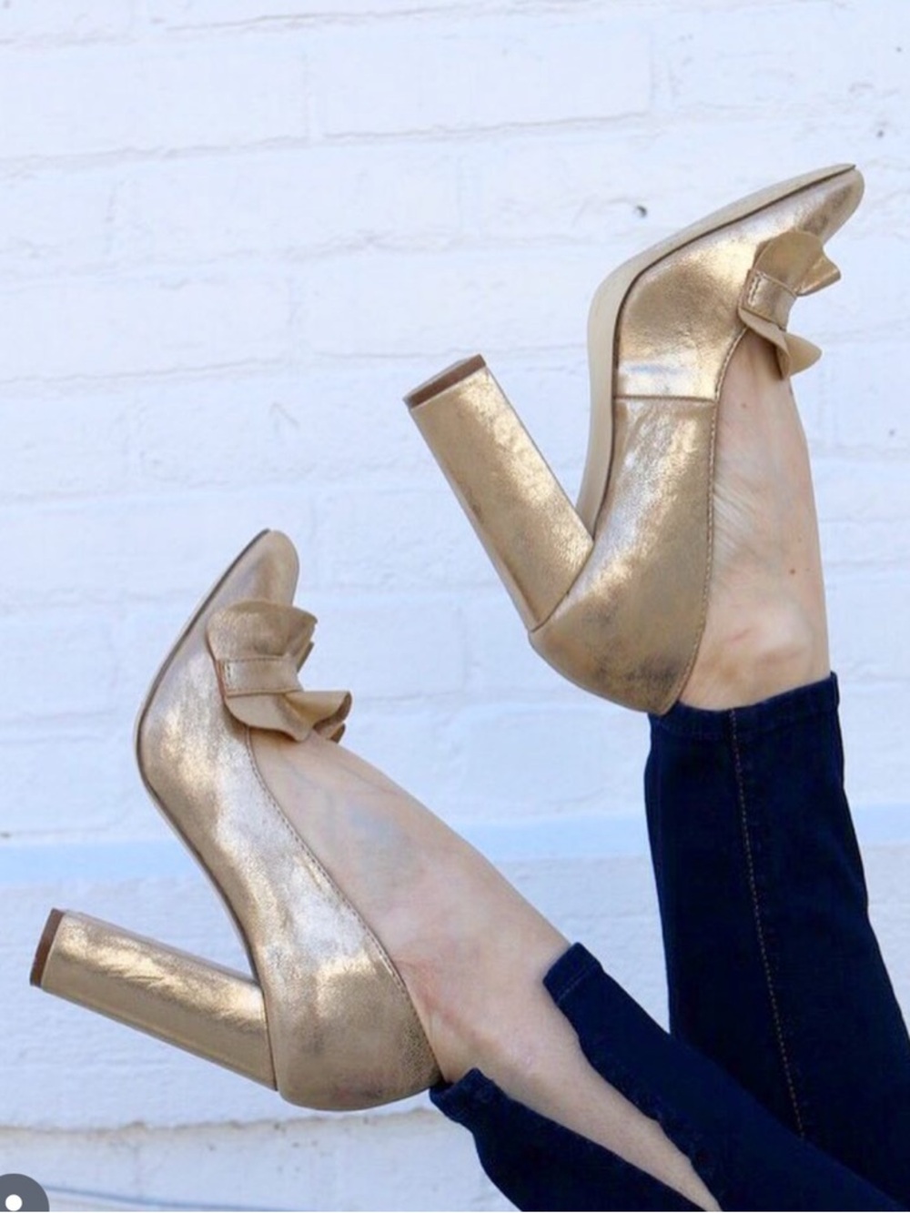 Just Fab- Metalic Block-Heel Pumps with ruffle Detail - Women